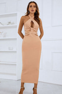 Crisscross Gathered Detail Cutout Tie-Back Bandage Dress