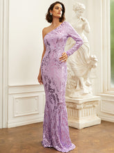 Load image into Gallery viewer, Sequin One-Sleeve Floor-Length Dress
