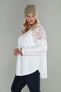 Plus Size Soft Knit Lace Top