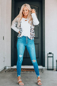 Leopard Print Crisscross V-Neck Long Sleeve Tee