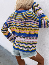 Load image into Gallery viewer, Rainbow Stripe Openwork Flare Sleeve Knit Top
