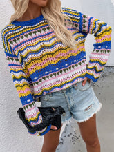 Load image into Gallery viewer, Rainbow Stripe Openwork Flare Sleeve Knit Top
