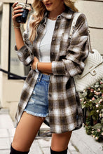 Load image into Gallery viewer, Plaid Curved Hem Longline Shirt Jacket
