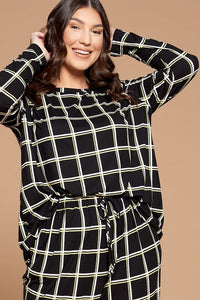 Plus Size Grid Print Pajama Set