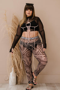 Lace-Up Cropped Top and Printed Leggings Set