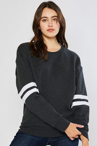 Fleece Stripe Sleeve Sweatshirt
