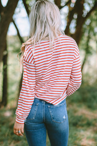 Striped Round Neck Dropped Shoulder Top