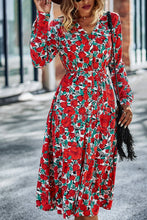 Load image into Gallery viewer, Printed Button Front Belted Tiered Shirt Dress
