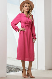 Twist Front V-Neck Flounce Sleeve Dress