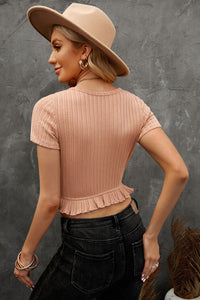 Ruffle Hem Round Neck Cropped Top