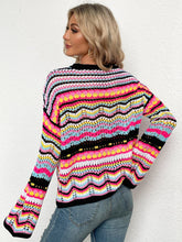 Load image into Gallery viewer, Rainbow Stripe Openwork Flare Sleeve Knit Top
