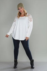 Plus Size Soft Knit Lace Top