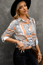 Load image into Gallery viewer, Patchwork Print Button Down Curved Hem Shirt
