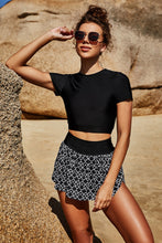 Load image into Gallery viewer, Cropped Tee and Printed Swim Skort Swim Set
