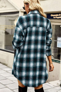 Plaid Curved Hem Longline Shirt Jacket