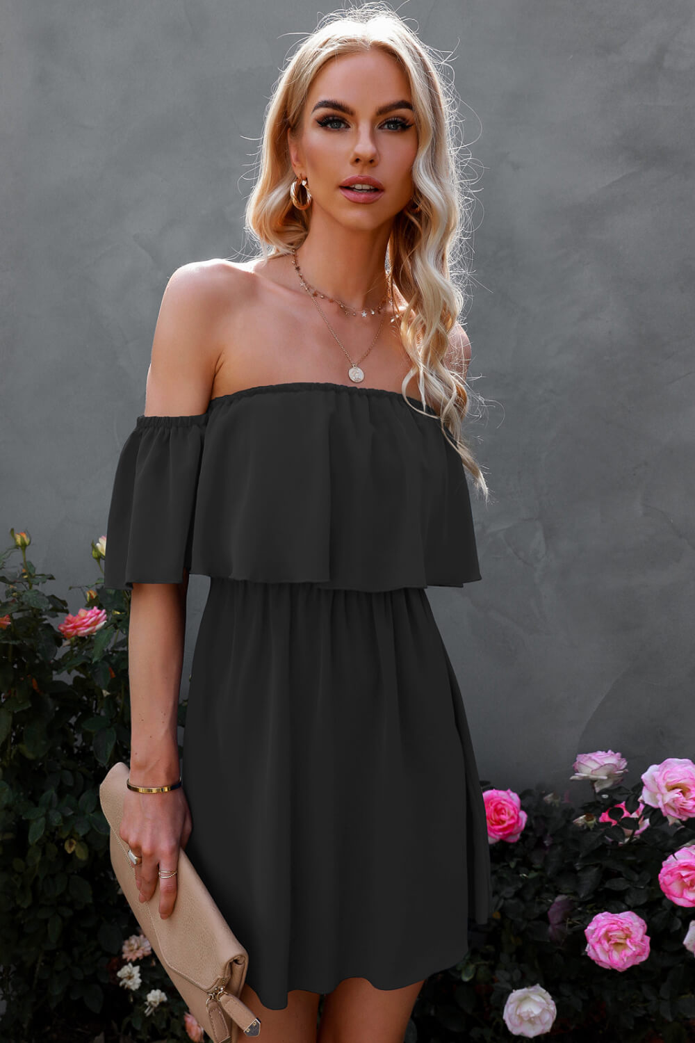 Layered Off-Shoulder Mini Dress