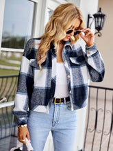 Load image into Gallery viewer, Plaid Button Front Dropped Shoulder Collared Jacket
