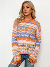 Load image into Gallery viewer, Rainbow Stripe Openwork Flare Sleeve Knit Top
