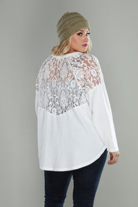 Plus Size Soft Knit Lace Top