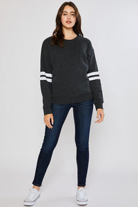 Fleece Stripe Sleeve Sweatshirt