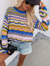 Load image into Gallery viewer, Rainbow Stripe Openwork Flare Sleeve Knit Top
