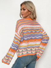 Load image into Gallery viewer, Rainbow Stripe Openwork Flare Sleeve Knit Top
