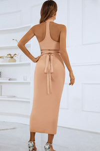 Crisscross Gathered Detail Cutout Tie-Back Bandage Dress