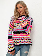 Load image into Gallery viewer, Rainbow Stripe Openwork Flare Sleeve Knit Top
