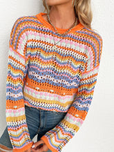 Load image into Gallery viewer, Rainbow Stripe Openwork Flare Sleeve Knit Top
