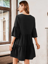 Load image into Gallery viewer, V-Neck Three-Quarter Flounce Sleeve Tiered Dress
