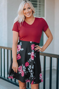 Floral V-Neck Short Sleeve Dress