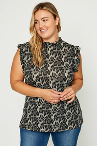 Plus Size Leopard Ruffle Tank